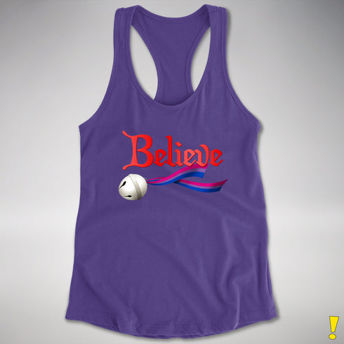 Believe Bisexual Pride Jingle Bell Racerback Tank - Purple
